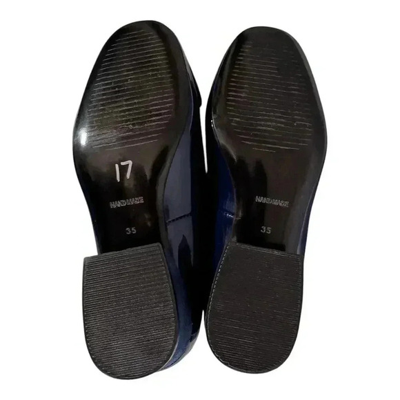 Girotti Classic Heeled Shoes Slip On Navy Blue Leather Handmade 35/US 4 - 5 - Picture 9 of 10